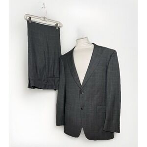 Hart Schaffer Marx Gray Glenn Plaid Wool Suit Size 42L  42 ‎ Pants 36 x 30
